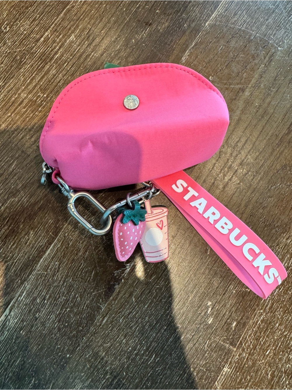 Starbucks Pink Strawberry Charm Wrist Key Pouch